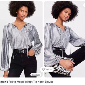 LOFT Metallic Silver Blouse